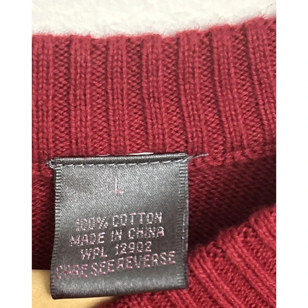 Oscar De La Renta Sweater Mens L Red Knit V-Neck Diamond Pattern Cotton